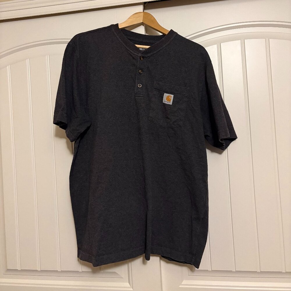 Carhartt Pocket T Shirt Men's Large Loose Fit Dark Grey Short Sleeve Buttons